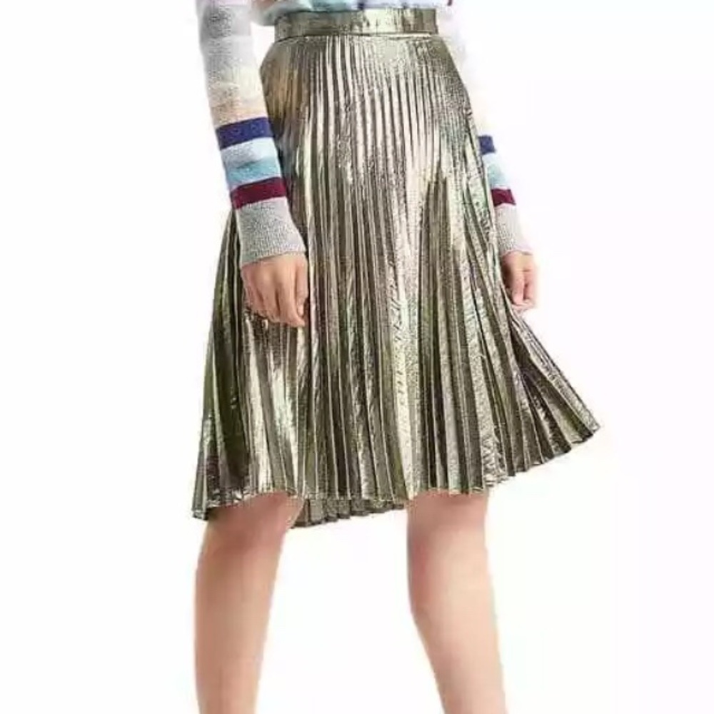 Gap pleated gold metallic skirt with side zipper